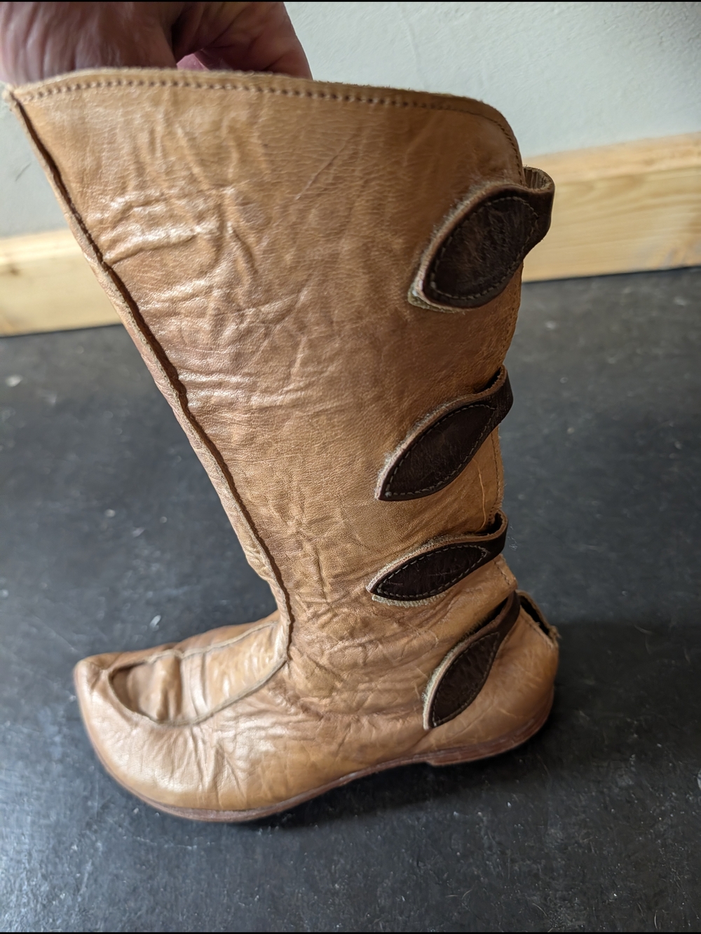 Women's Cydwoq Custom Leather Mid-Calf Boots with Leaf Strap Accents - Picture 8 of 10